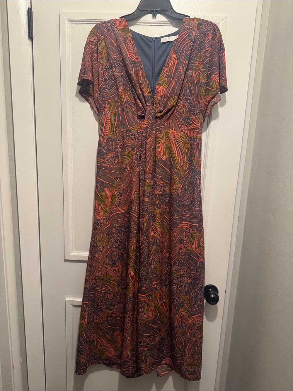 Lush Olive & Rust Tropical-Print Twist-Front Maxi Dress